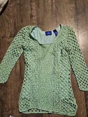 Crochet Sweater J.h.collectible  Green Blue Scoop Sweater Women Medium Petite
